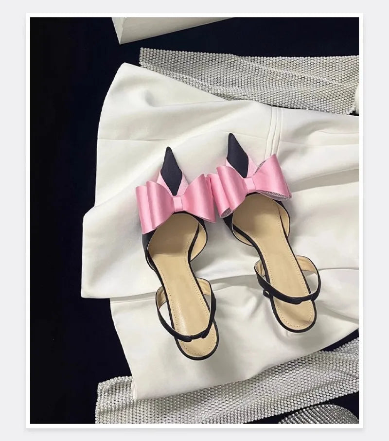 Women's Rhinestone Bowknot Satin Pointed Heel Sandals - Bridesmaid Party Shoes