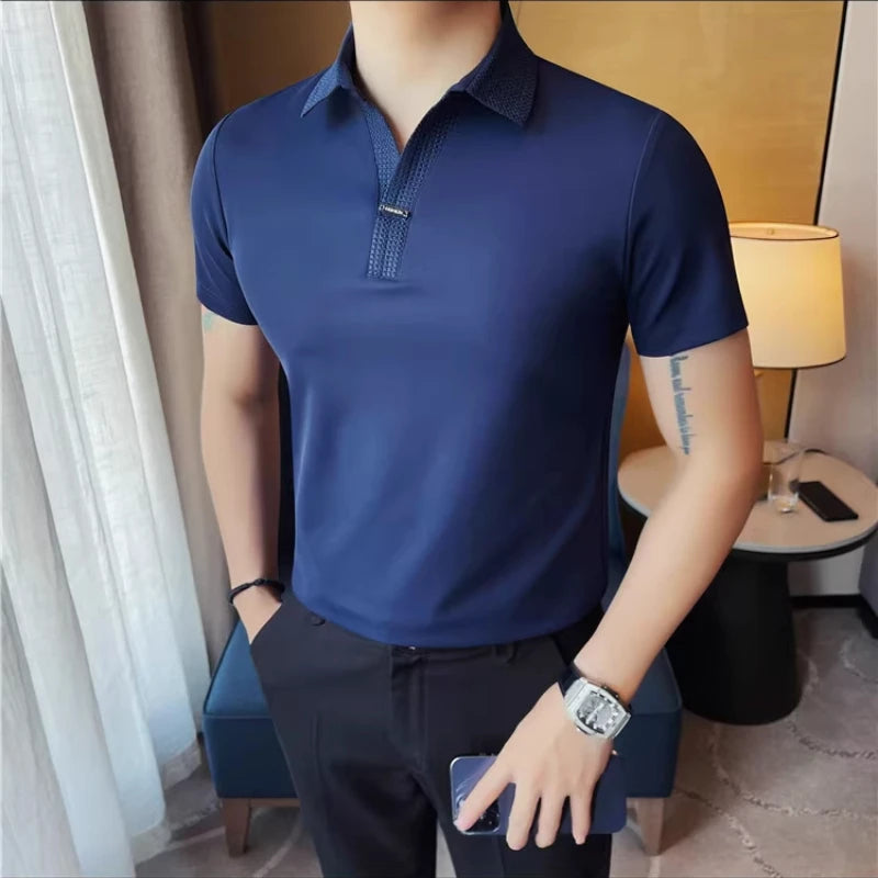 Men's Summer Slim Fit Casual Short Sleeve Style Turn Down Collar Polo Shirt