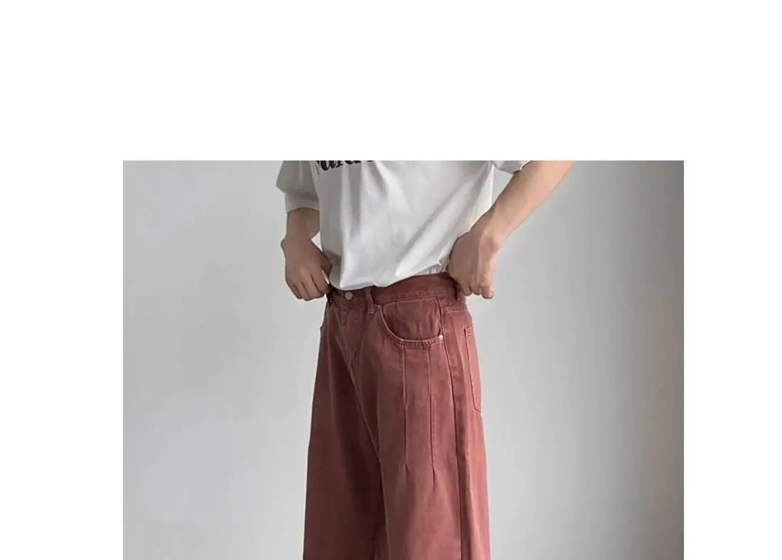 Men's High-Waisted Straight Jeans - Loose Wide Leg