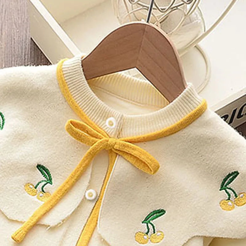 Girls' Knitted Embroidery Sweater & Skirt Set – Autumn Winter 2-Piece Outfit
