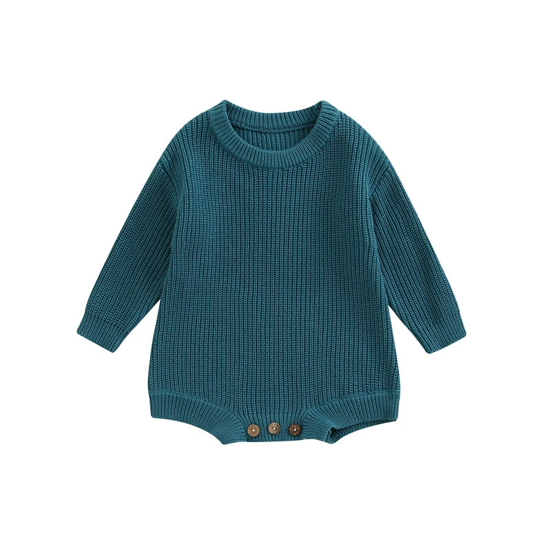 Baby Sweater Romper - Solid Knitted Long Sleeve Pullover Jumpsuit