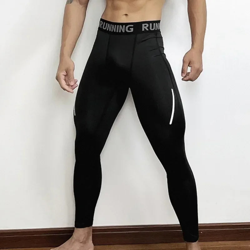 Men's Gym Compression Pants Quick Dry Reflector Sportswear Running Tights Fitness Training Sport Leggings