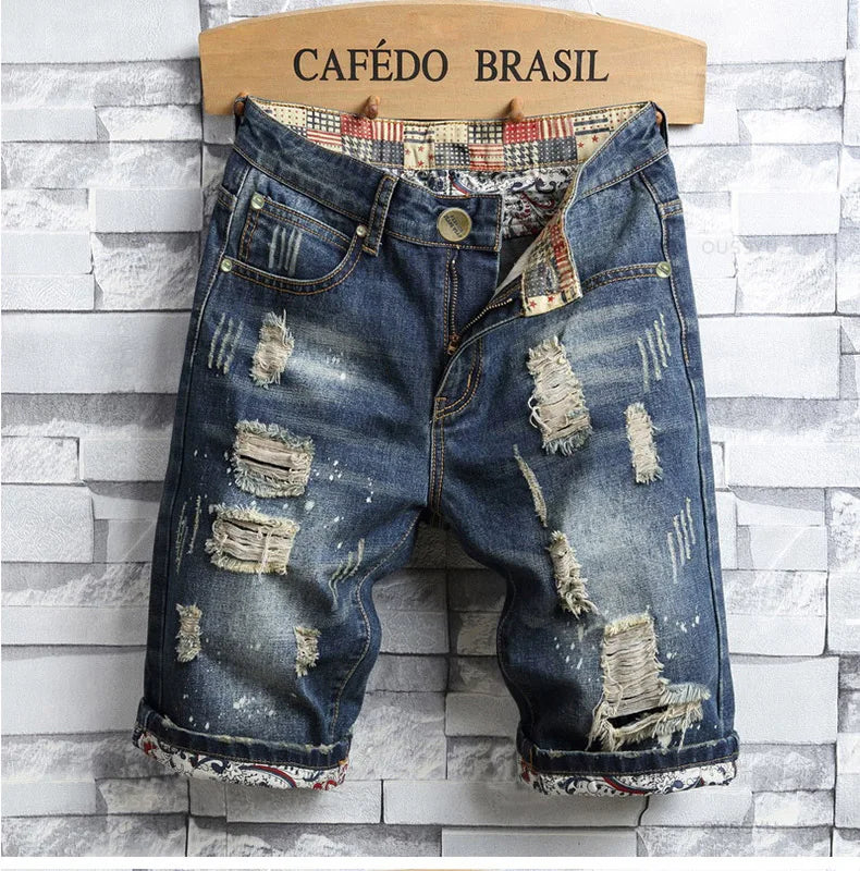 Men's Ripped Hole Denim Shorts