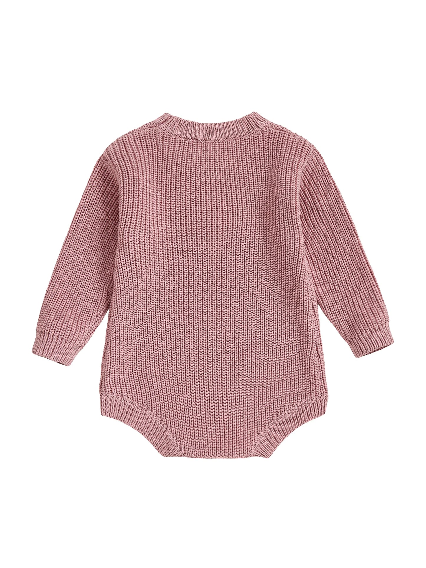 Newborn Baby Sweater Romper - Letter Floral Embroidery Round Neck Knit Jumpsuit