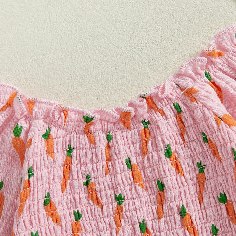 Baby Girls Easter Romper Set - Carrot Print Long Sleeve Jumpsuit with Bow Headband