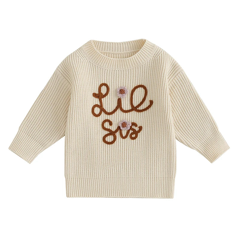 Toddler Girl's Sweater - Letter Embroidery Long Sleeve Crew Neck Pullover