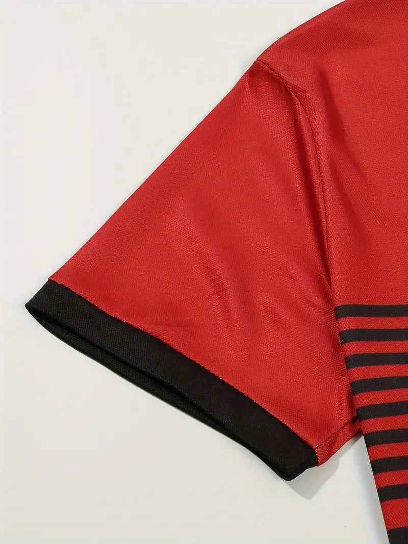 Men's Summer Polo Patchwork Short Sleeve Smart Casual Striped Turn Down Collar Shirt