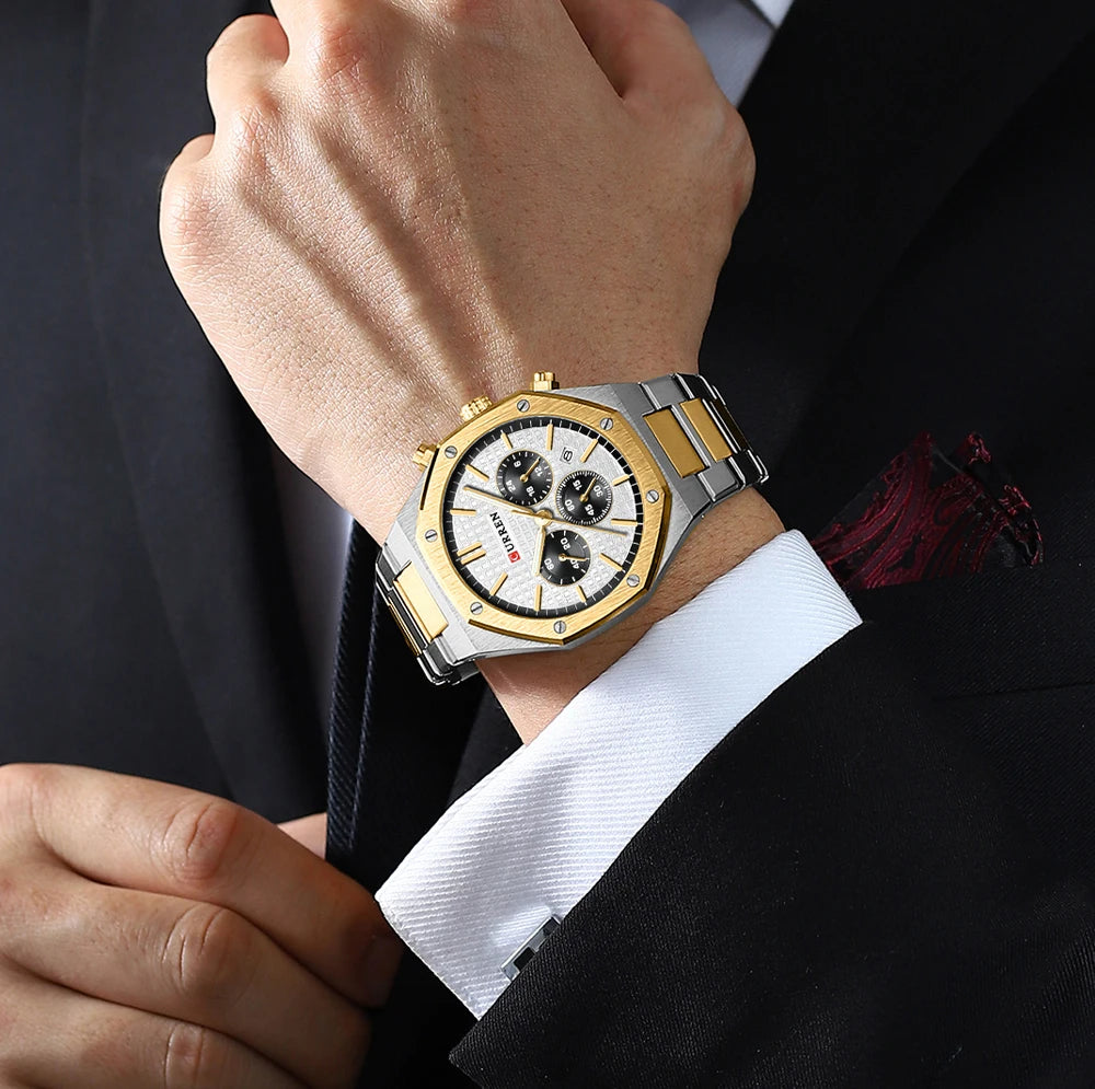 Luxury Gold Multifunction Quartz Watch - Luminous Sport Chronograph