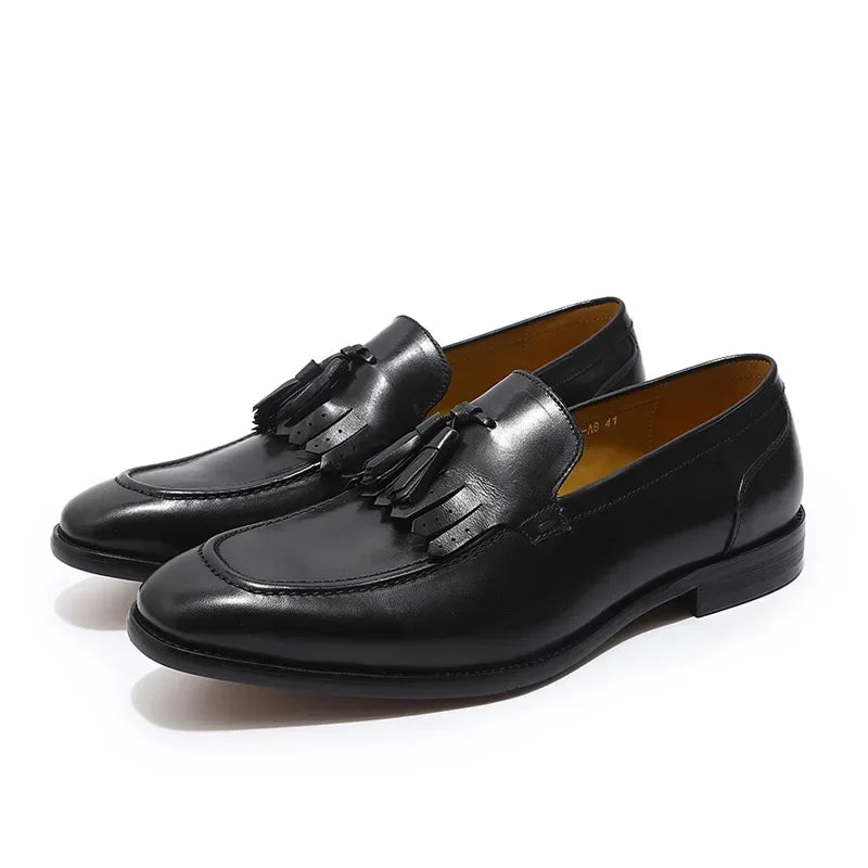 Men's Genuine Leather Tassel Loafers - Handmade Dress Shoes