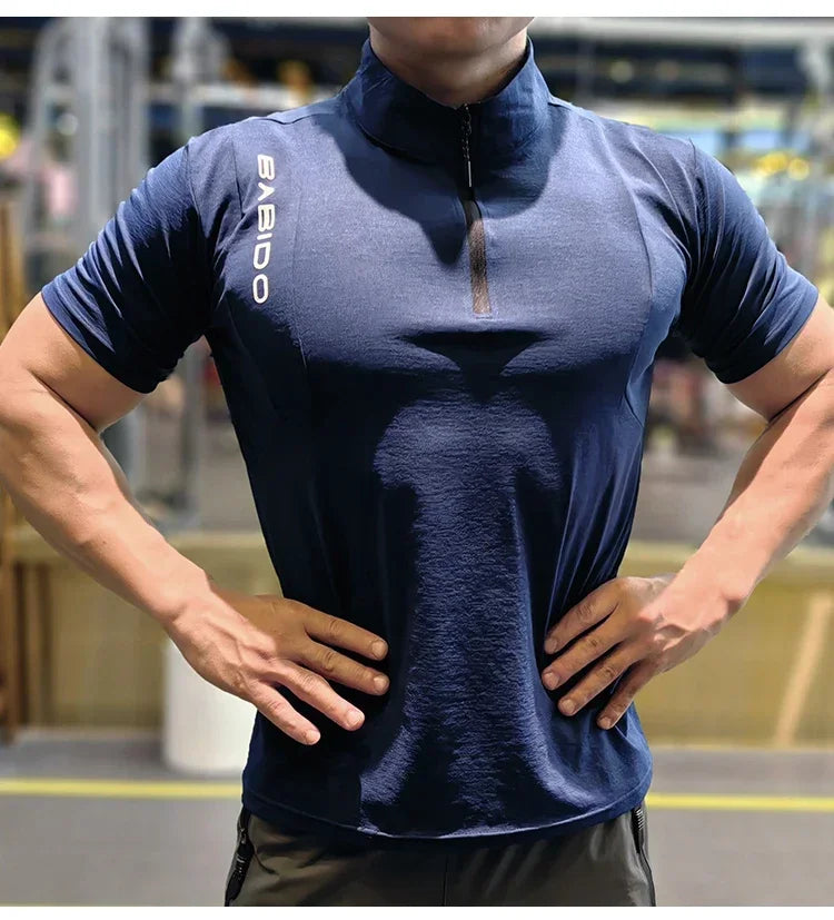 Men's Fitness Sport Clothing Bodybuilding Training Gym Running Short Sleeve Muscle Fit Top Quick Dry Rashguard T-Shirt