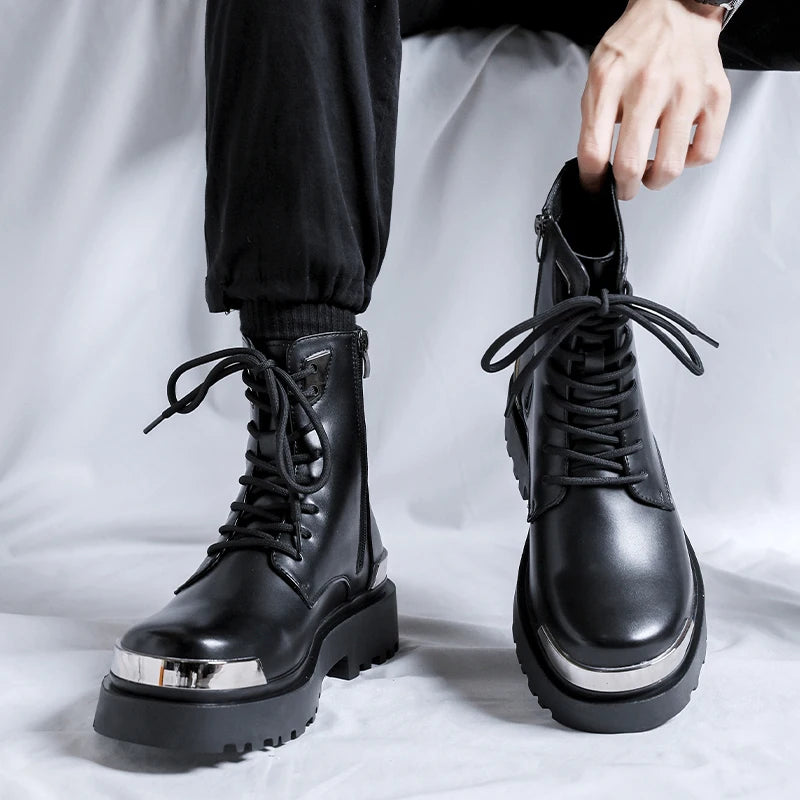 Men's Platform Casual Business Genuine Leather Ankle Boots