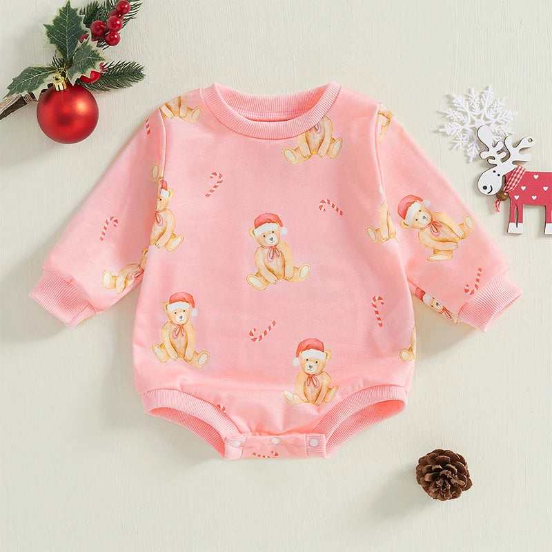 Christmas Candy Cane and Tree Print Romper - Baby Boys Girls Jumpsuit