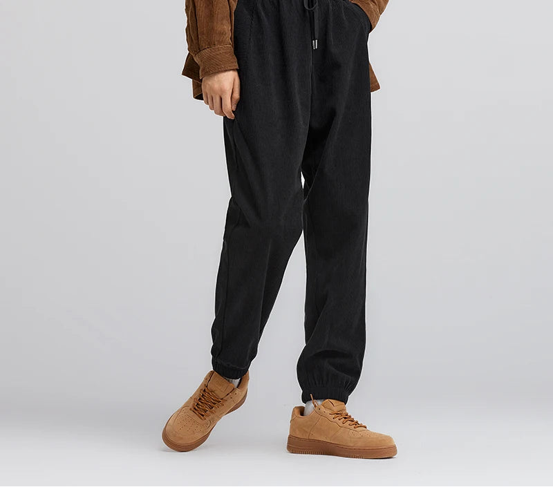 Men's Corduroy Jogger Pants - Loose Fit Textured Winter Streetwear Trousers