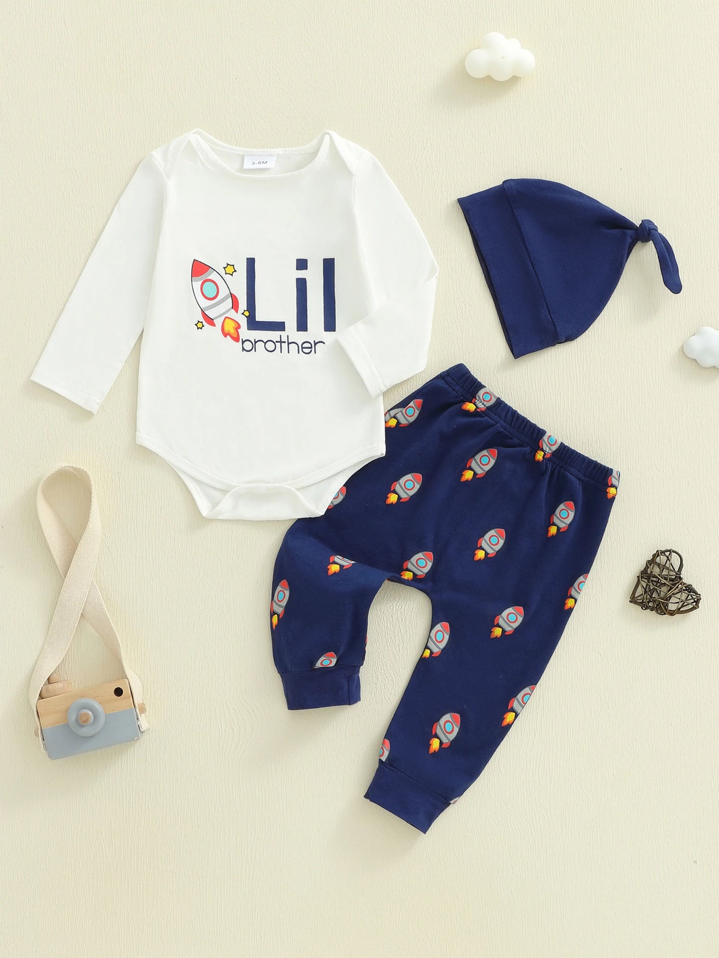 Baby Boys 3-Piece Cartoon Print Outfit Set with Hat (0-6M)