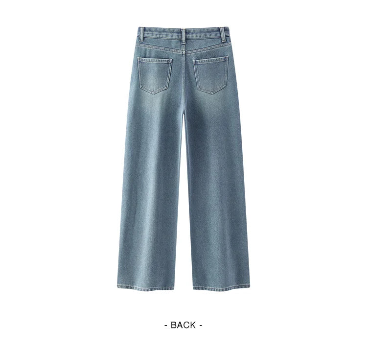 Wide Leg Fleece Lined High Waist Jeans - Women's Floor-Length Winter Denim