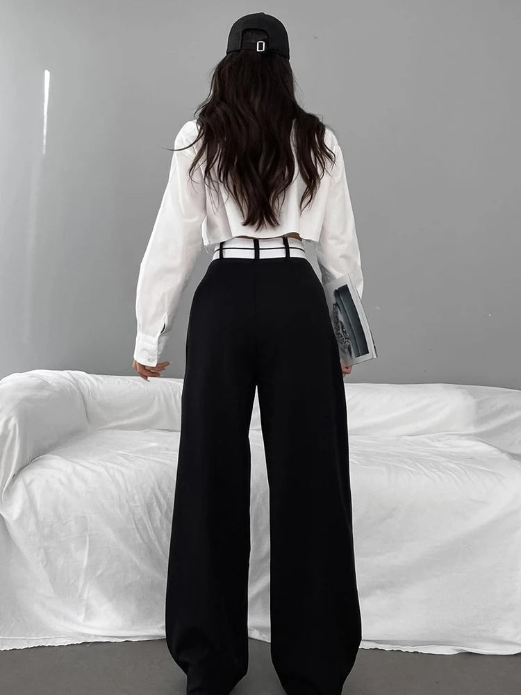 Women's 18 Patchwork Wide Leg Contrast High Waist Baggy Trousers