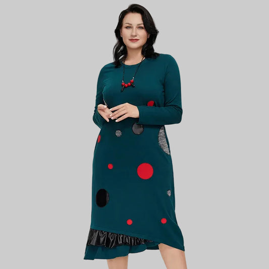 Women's Floral Print Fit & Flare Dress | Chinese Style | Full Sleeve | Elastic Waist | Necklace Included | Plus Size 50–58