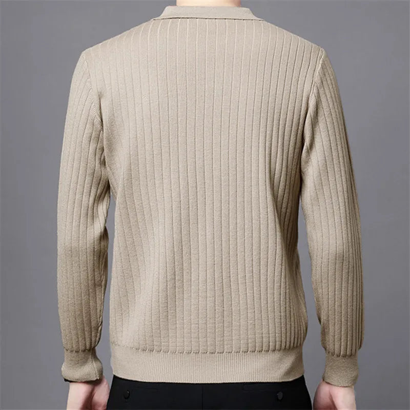 Smart Casual Sweater Turn Down Collar Knitted Pullover for Men