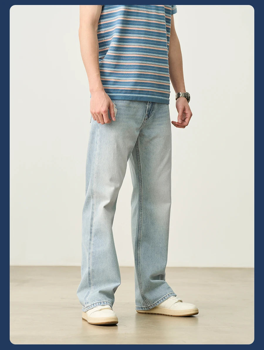 Men's High Standard Loose Relaxed 13.8oz 100% Cotton Ripped Denim Jeans - Plus Size