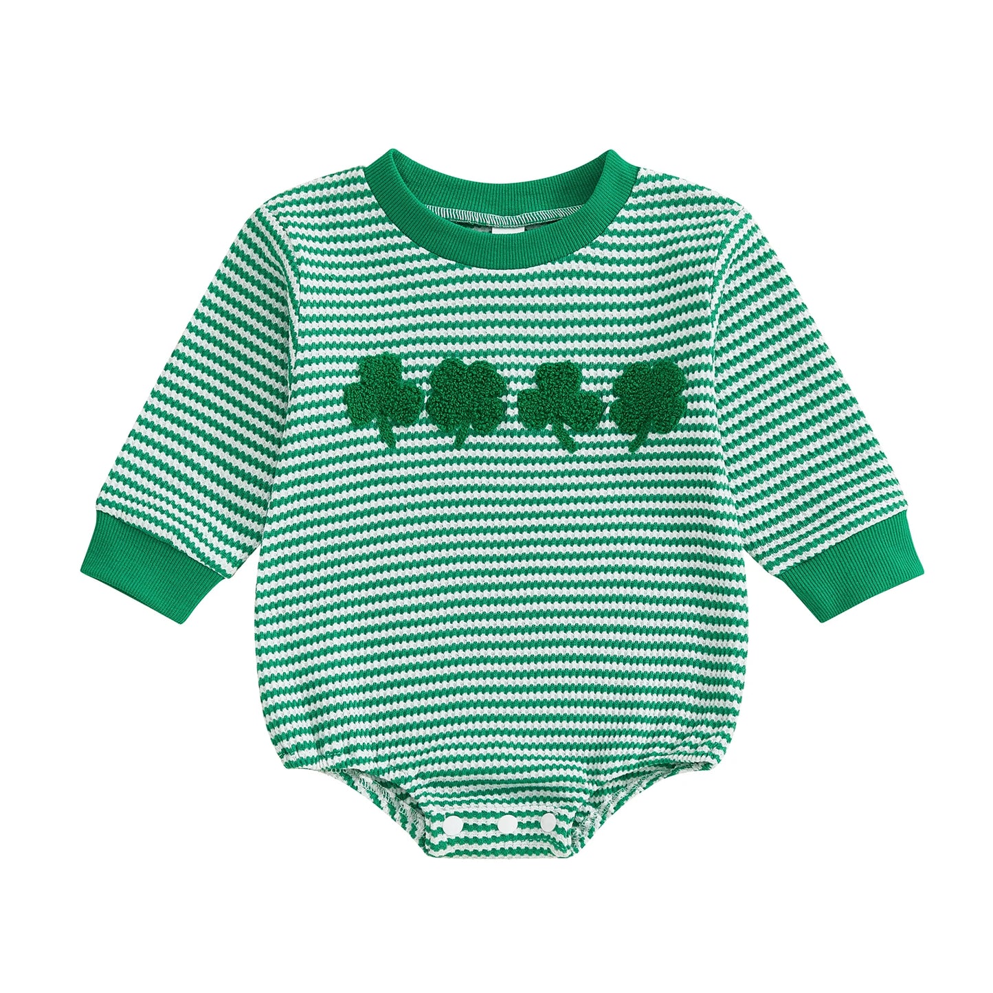 Baby Boys Girls Festival Romper - Shamrock Embroidery Plaid Long Sleeve Jumpsuit