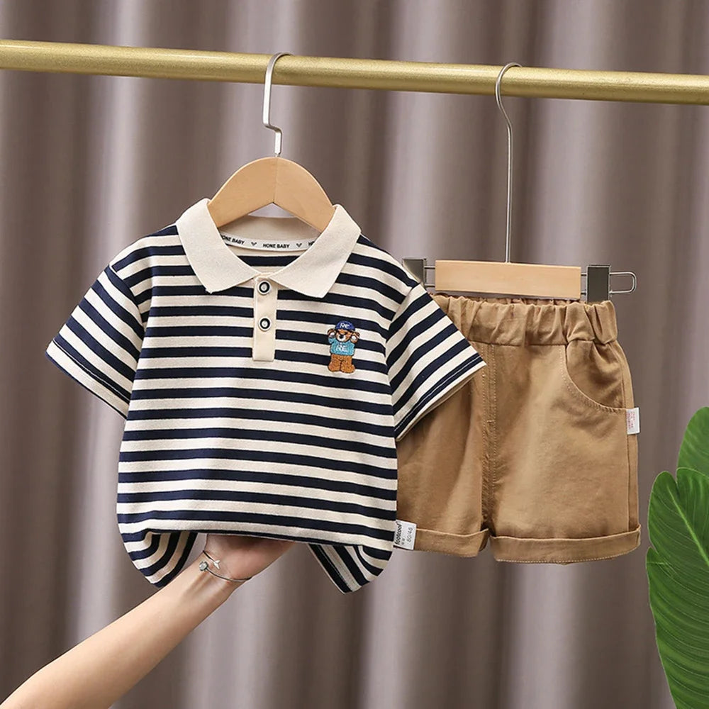 Boy's Stripes Polo T-shirt and Pants 2 Pieces Set 1-5Yr Old
