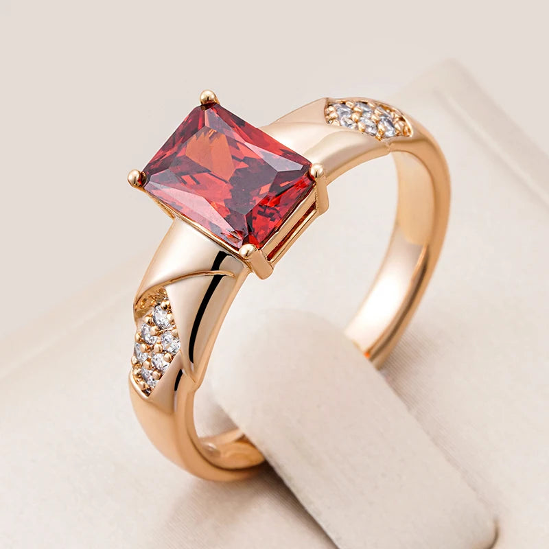 Shiny Square Red Zircon Vintage Ring - Rose Gold