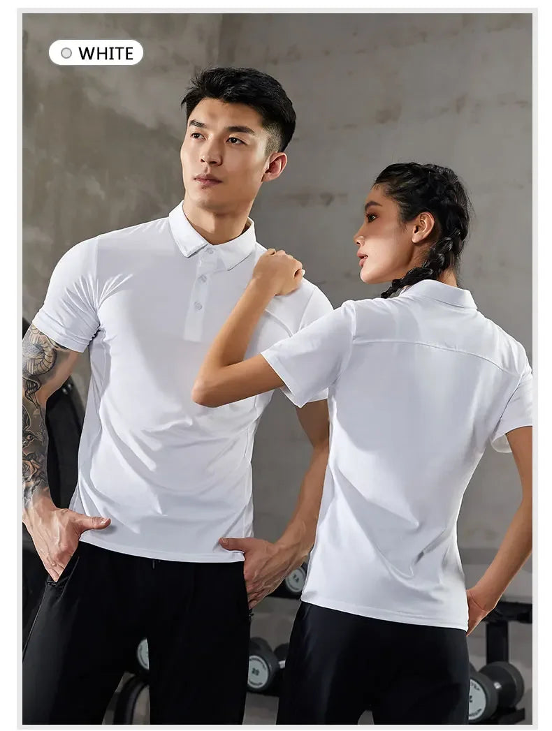 Men's Summer Casual Stretch Gym Muscle Fit Shirt Sports  Quick Dry Ice Silk Short Sleeve Golf Polo Lapel T-Shirt