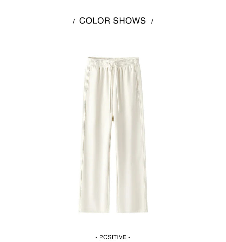 Wide Leg Fleece Lined Lace Trim Elegant High Waist Casual Trousers