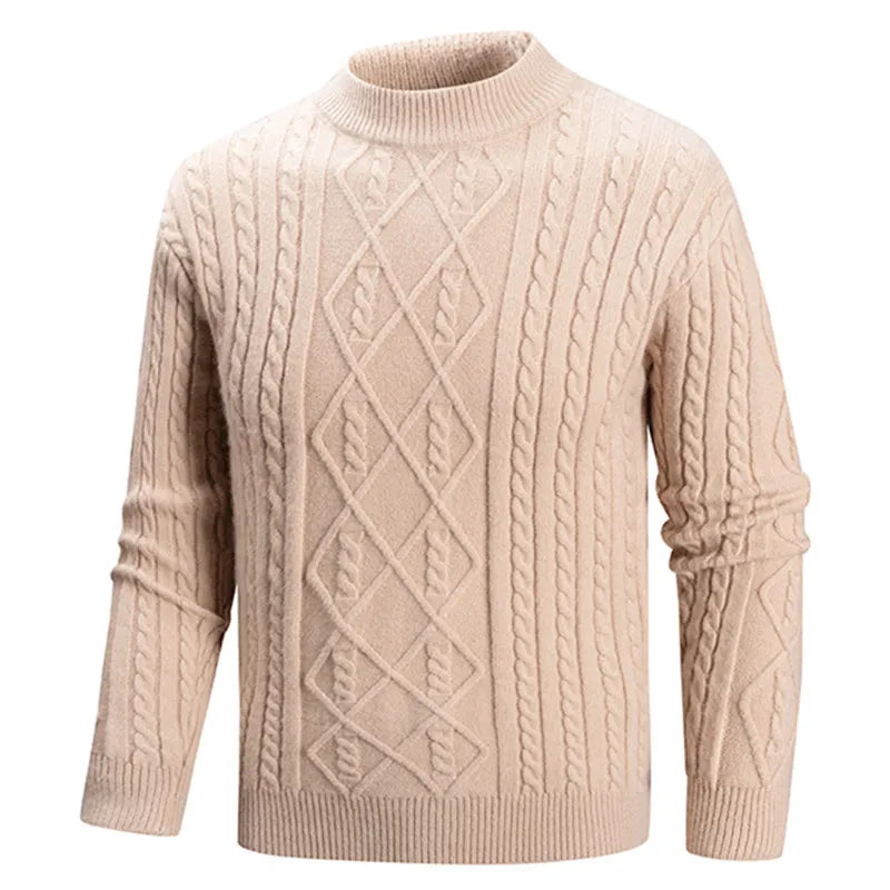 Men's Slim Fit Mock Neck Knitted Sweater - Geometric Pattern Pullover