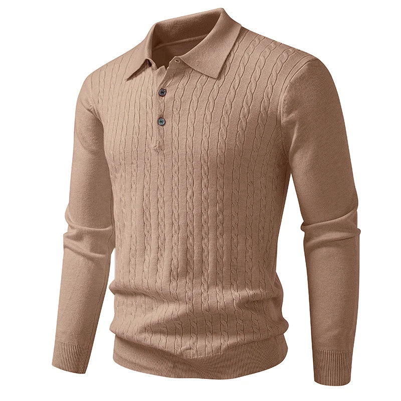 Turn Down Collar Knitted Pullover - Smart Casual Slim Fit Sweater