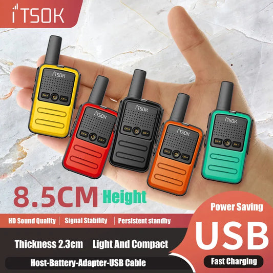 Children's 2pcs Mini Toy 1~5 Km UHF Two Way Transceiver Walkie Talkie Radio