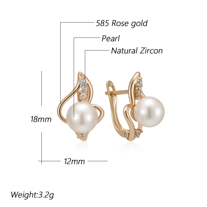 Women's Unique Geometric Natural Zircon 585 Rose Gold Colour Pearl English Earrings