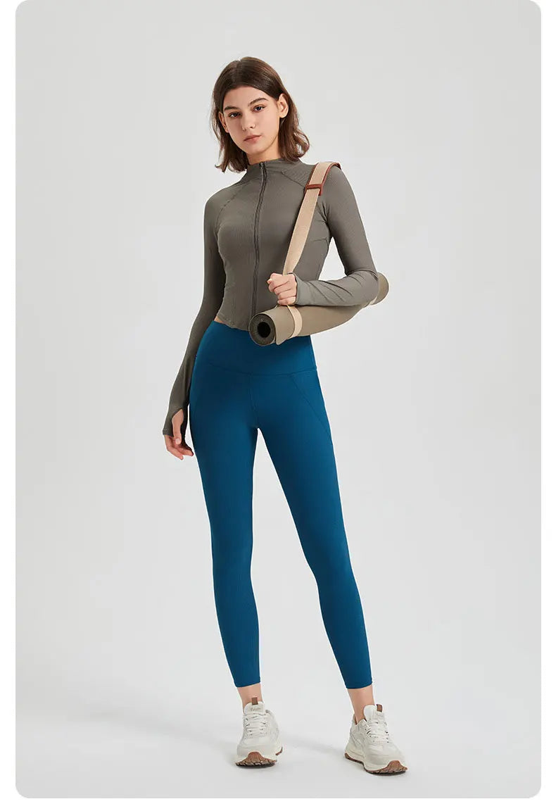 Women's Slim Fit Ribbed Zip-Up Running Jacket – Super Stretch