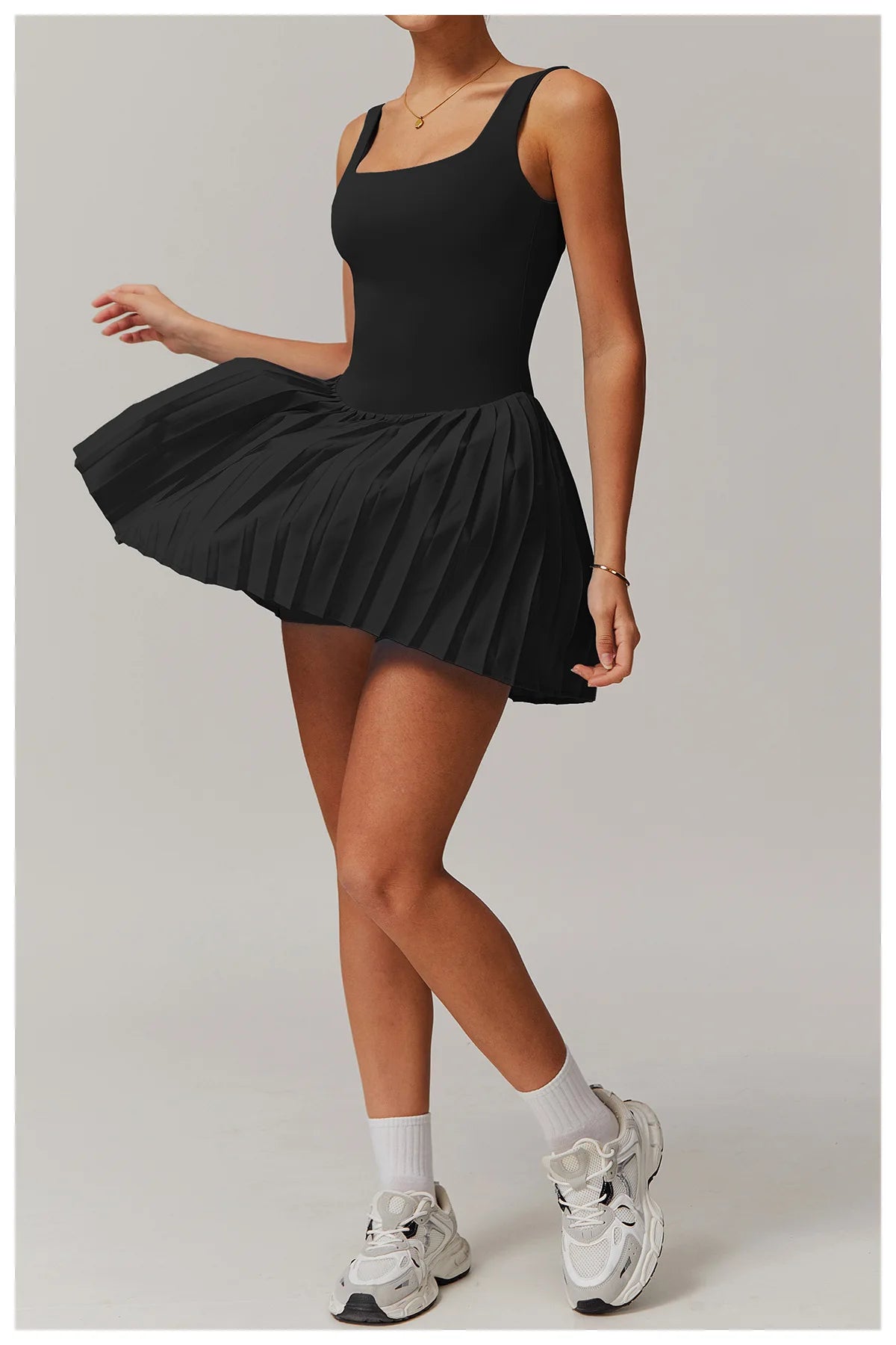 Tennis Skirt with Inner Lining - Pleated Golf Workout Dress with Pockets