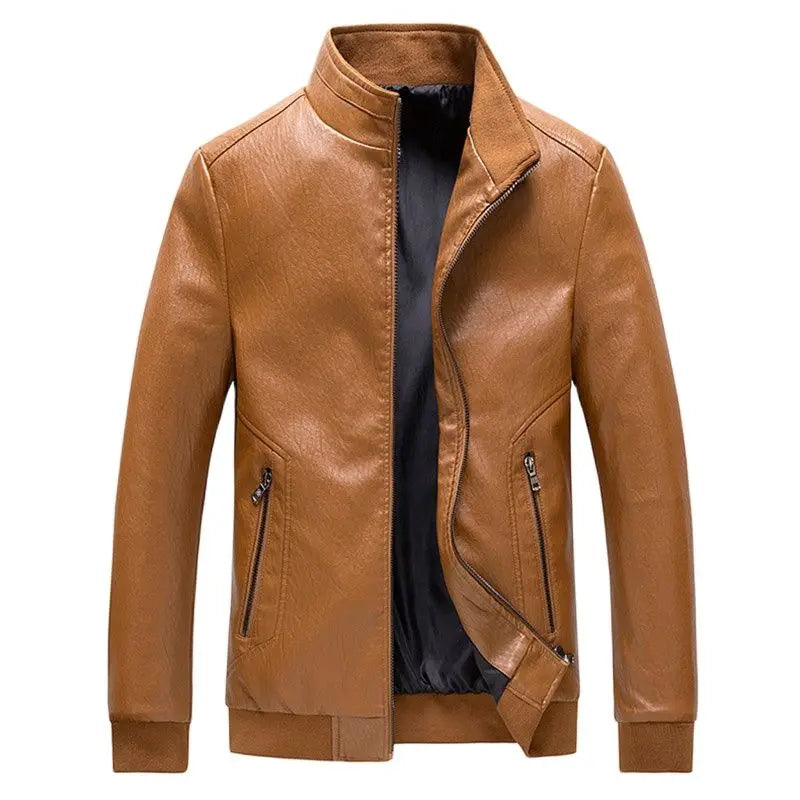 Men's Motorcycle Jacket - Stand Collar PU Leather Biker Coat