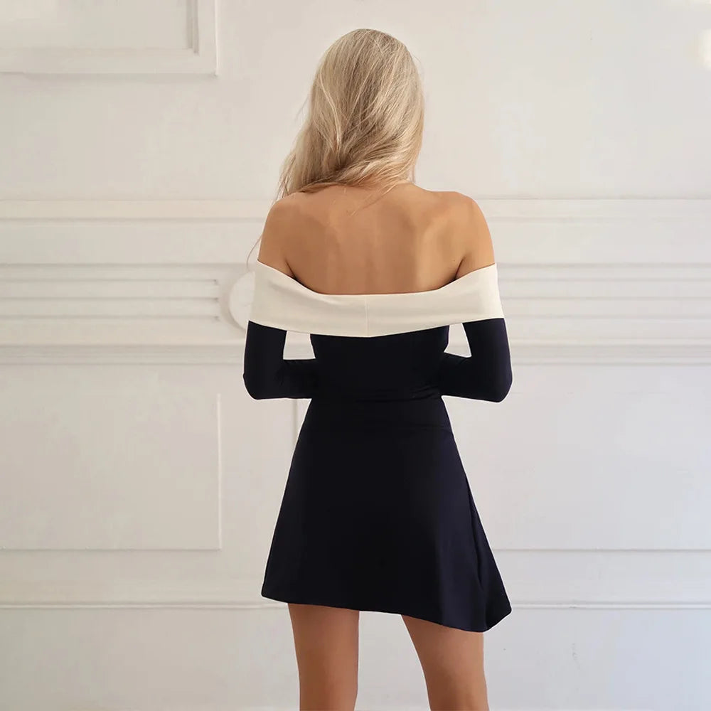 Women's Off Shoulder Mini Dress - Long Sleeve Bodycon Dress