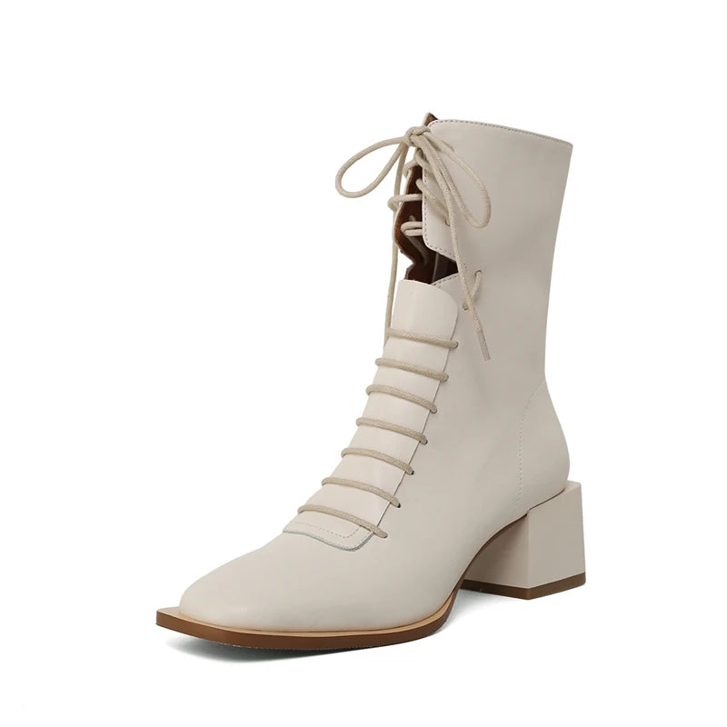 Women's Leather High Heel Ankle Boots