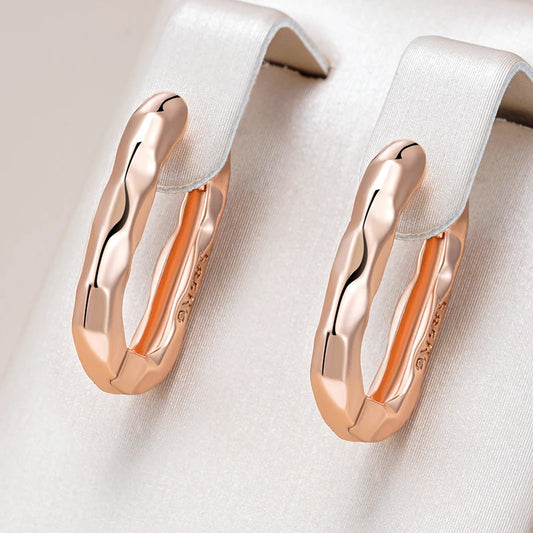 Rose Gold Rectangular Hoop Earrings - Simple Glossy Design for Women