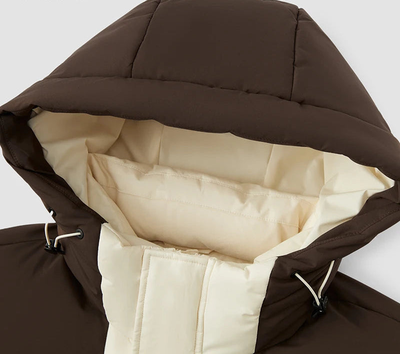 Mid-Length Down Jacket Men - Color Block Hooded Sports Style Winter Coat
