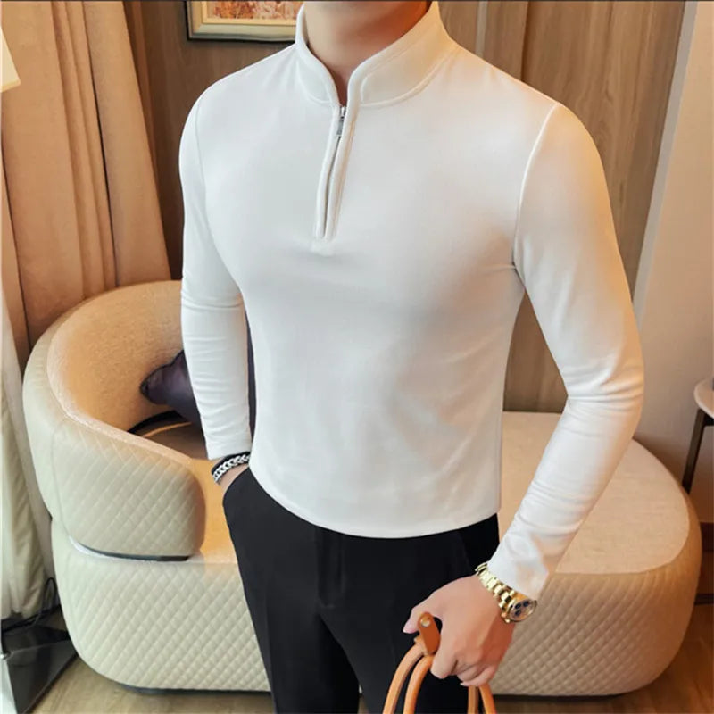 Men's Slim Fit Half-Zip Stand Collar T-Shirt