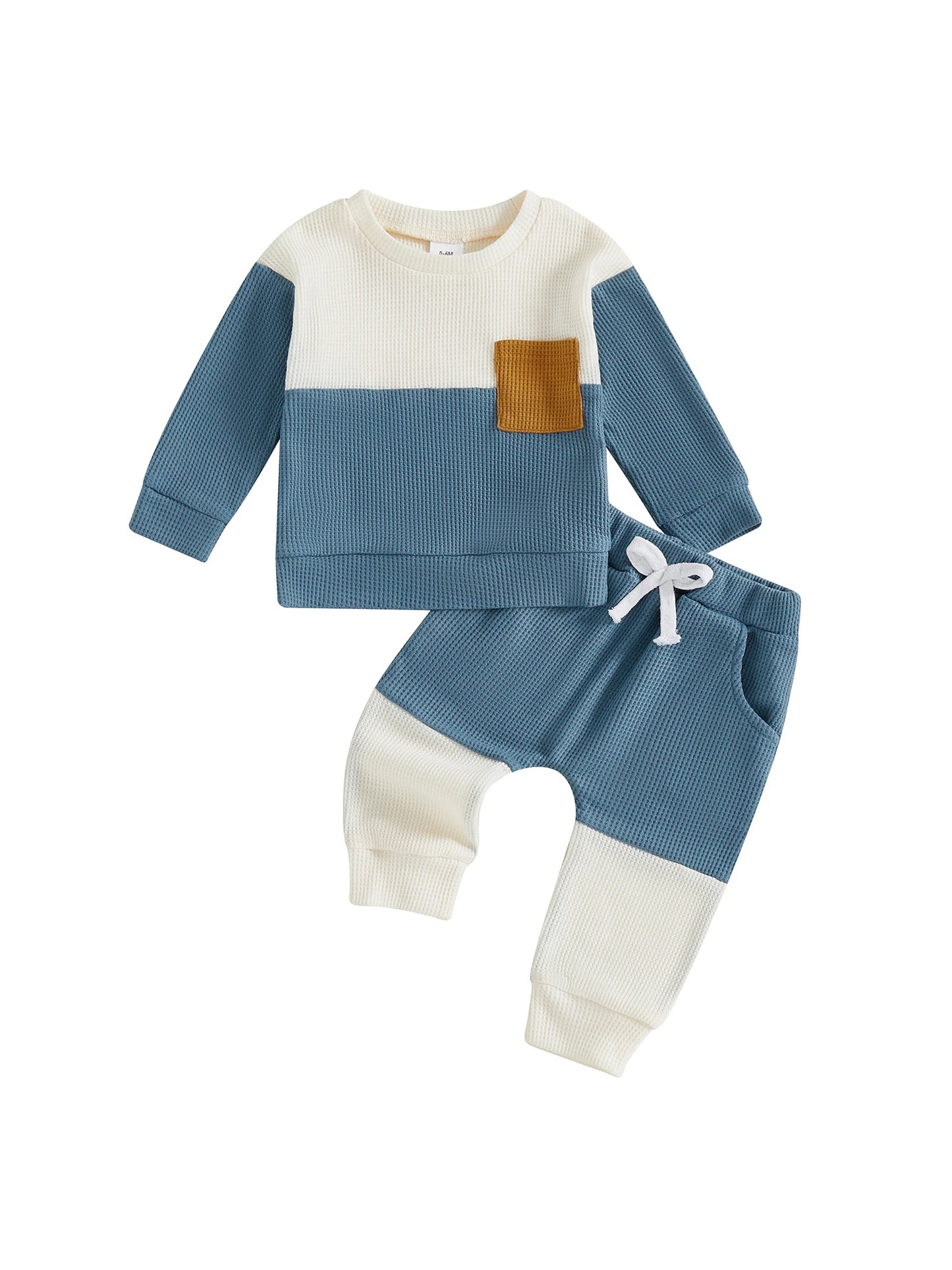 Casual Baby Boys Clothes Set - Long Sleeve Waffle Top & Elastic Waist Pants (0-3Y)