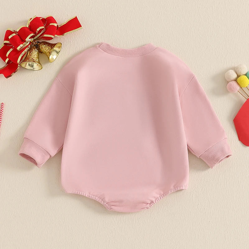 0-18M Baby Girls Sweatshirt Romper Bow Embroidery Long Sleeve Crew Neck Bubble Jumpsuit