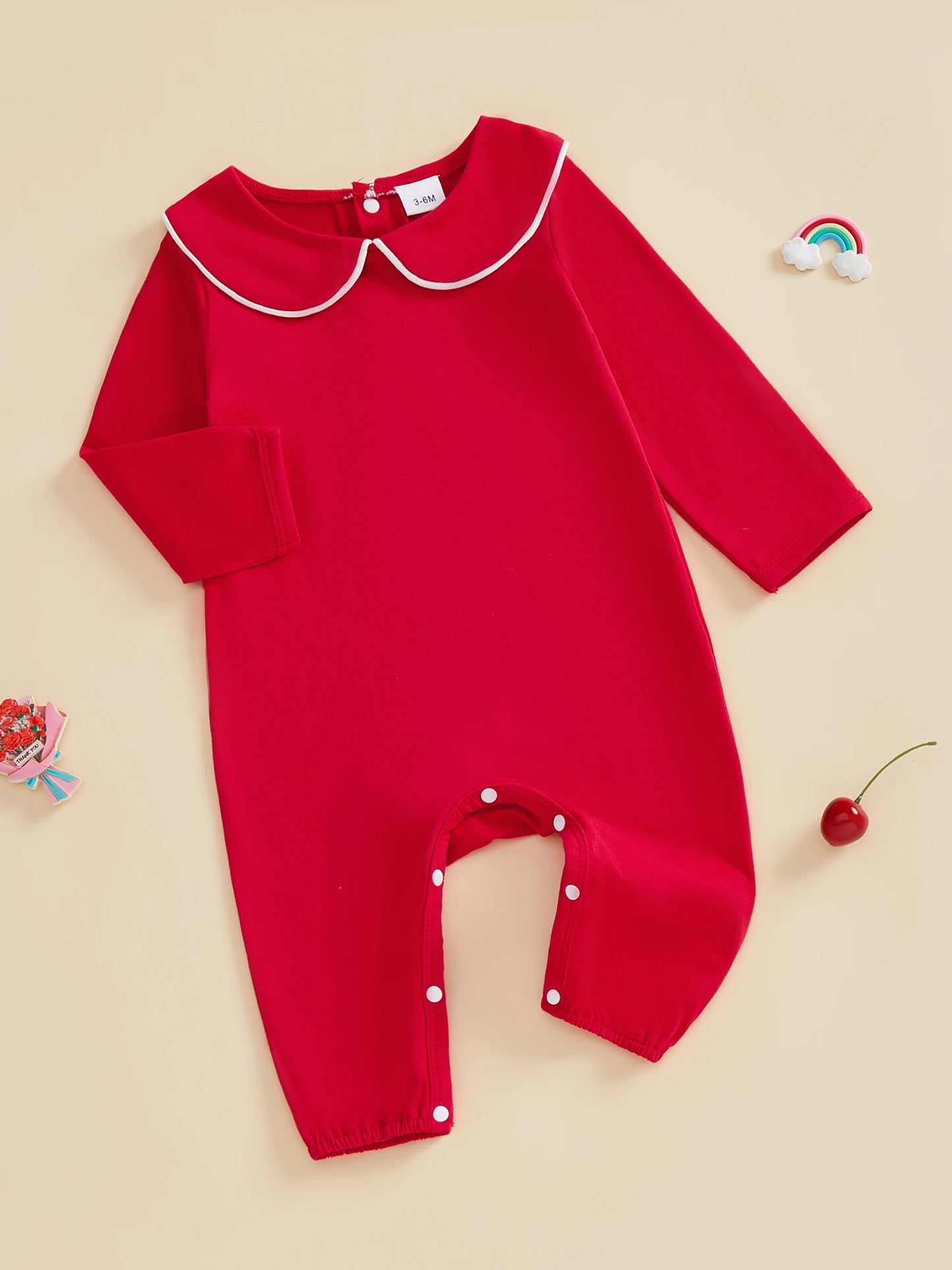Baby Girls Boys Autumn Winter Long Sleeve Doll Collar Snap Closure Romper Jumpsuit
