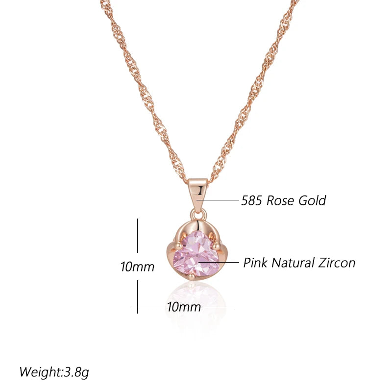 Women's 585 Rose Gold Pink Natural Zircon Necklace