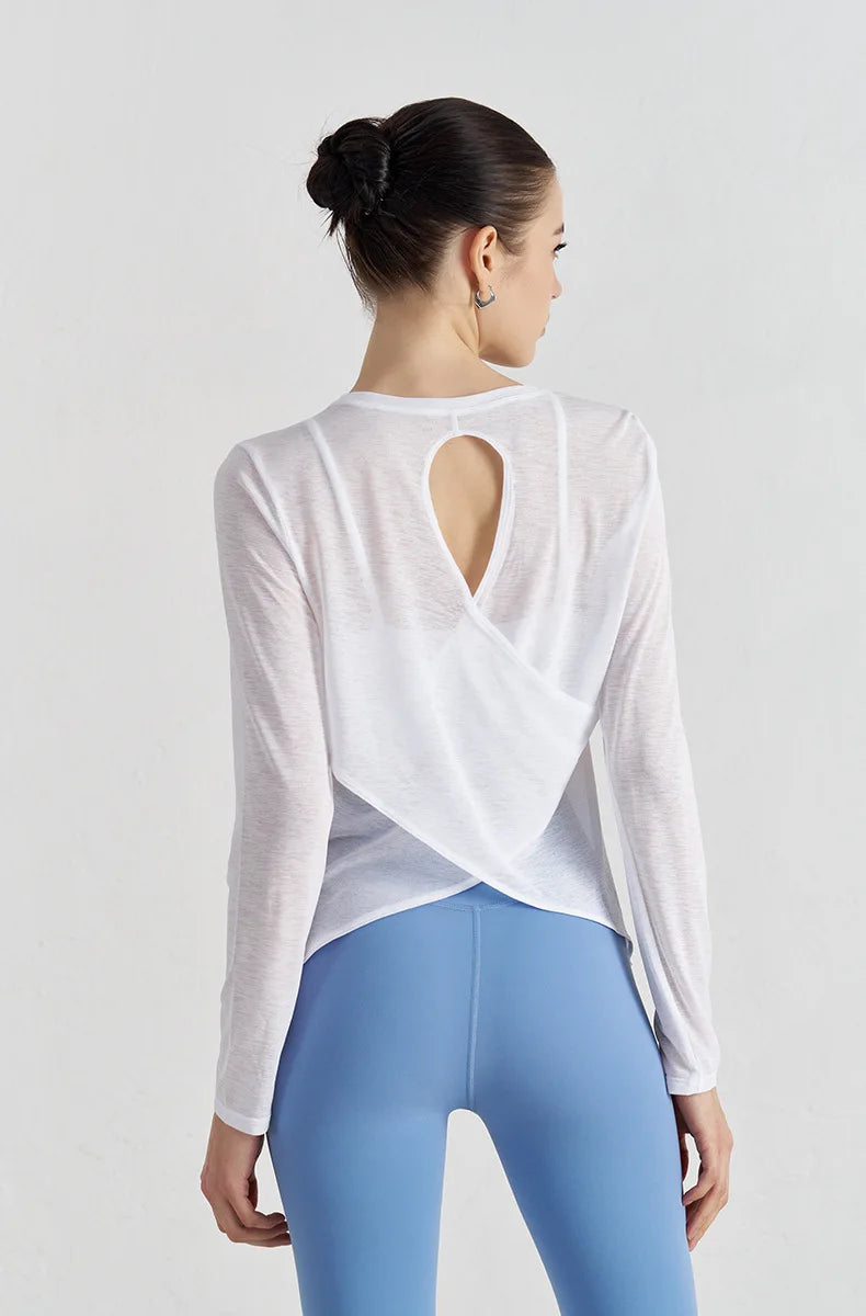 Tear Drop Back Running Top - Long Sleeve Quick Dry Breathable Yoga Shirt