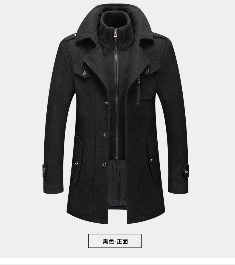 Men's Wool Blend Winter Overcoat - Single Breasted Trench Coat