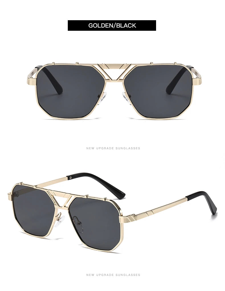 Unisex 1/2pcs Vintage Metal Double Bridges Square Sunglasses UV400