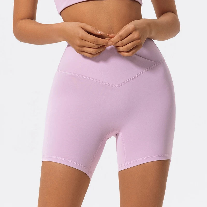 Cross Waist Gym Shorts - High Waist Breathable Cycling Yoga Shorts