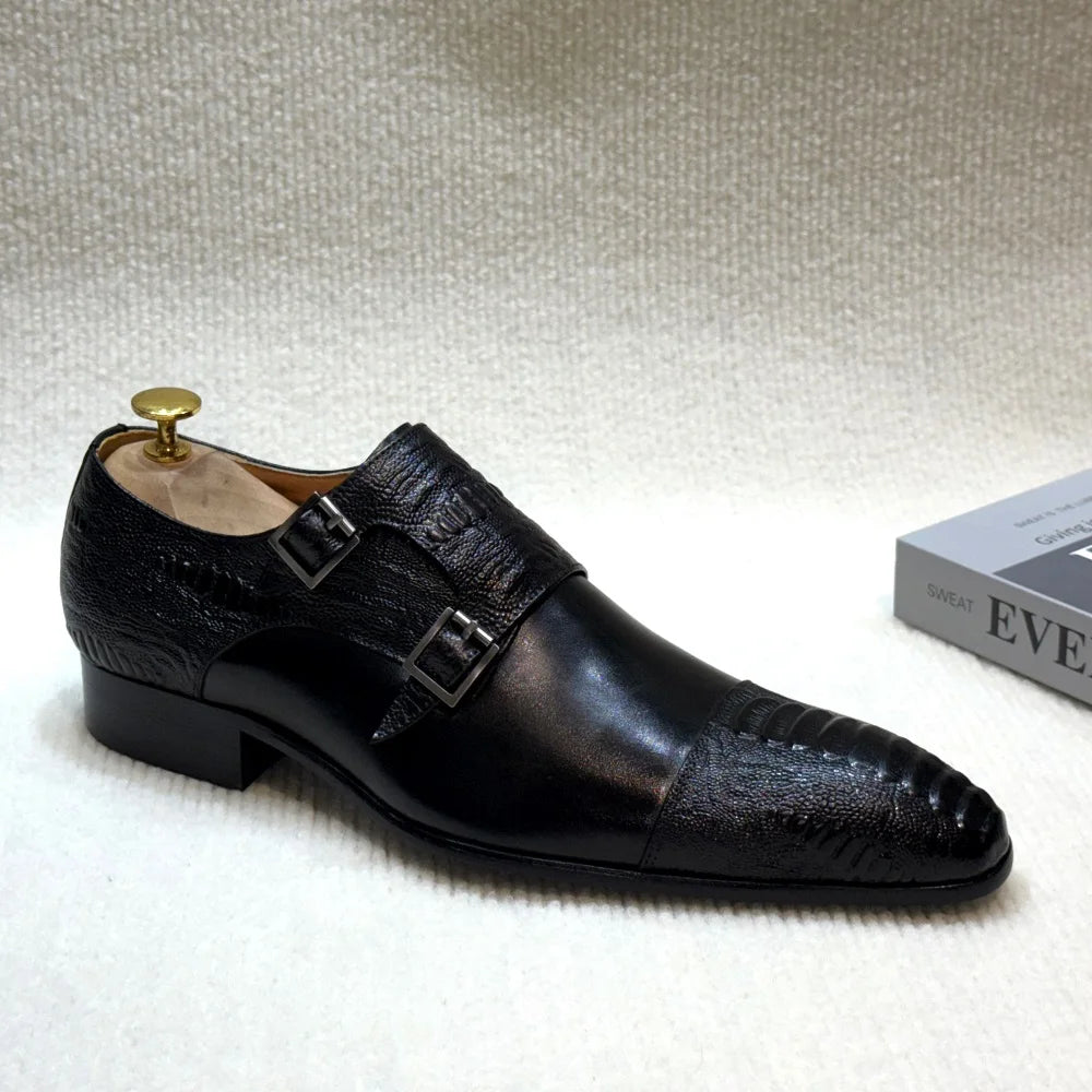 Handmade Double Buckle Monk Strap Leather Dress Shoes