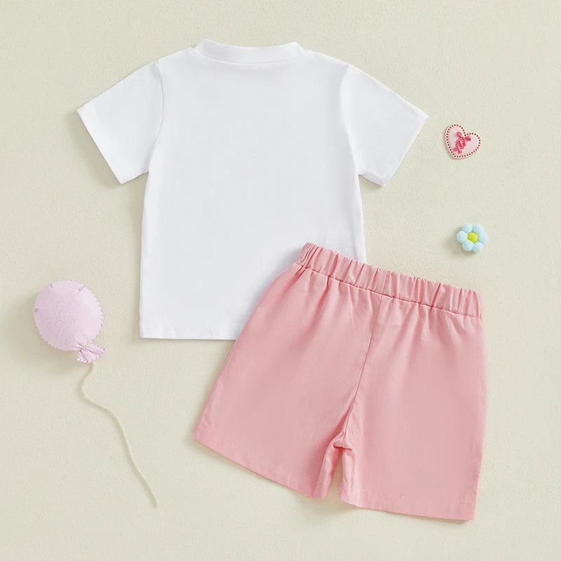 0-4Y Kids Girls Boys Clothes Sets Flag/Car Embroidery Short Sleeves T-Shirt and Elastic Shorts